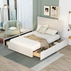 Bellemave® Upholstery Platform Bed with 4 Drawers on 2 Sides, Adjustable Headboard Bellemave®