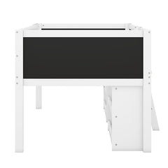 Bellemave® Twin Size Low Loft Bed with Decorative Guardrail Chalkboard