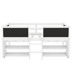 Bellemave® Twin Size Low Loft Bed with Decorative Guardrail Chalkboard