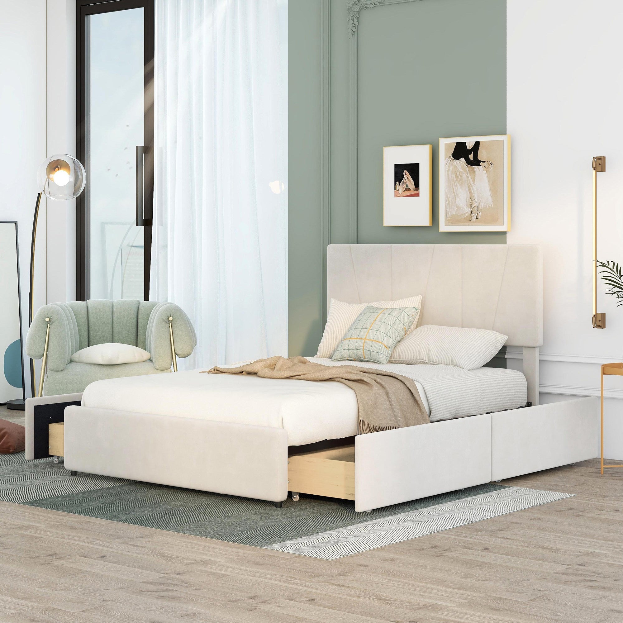 Bellemave® Upholstery Platform Bed with 4 Drawers on 2 Sides, Adjustable Headboard Bellemave®