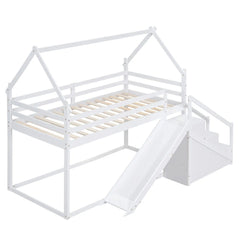 Bellemave® Twin Size House Bunk Bed with Slide and Staircase Bellemave®