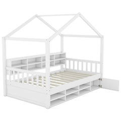 Bellemave® Wooden House Bed with Shelves and a Mini-cabinet Bellemave®