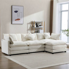 Bellemave 112.2" L-Shape Chenille Upholstered Sofa for Living Room Modern Luxury Sofa Couch with Ottoman and 5 Pillows
