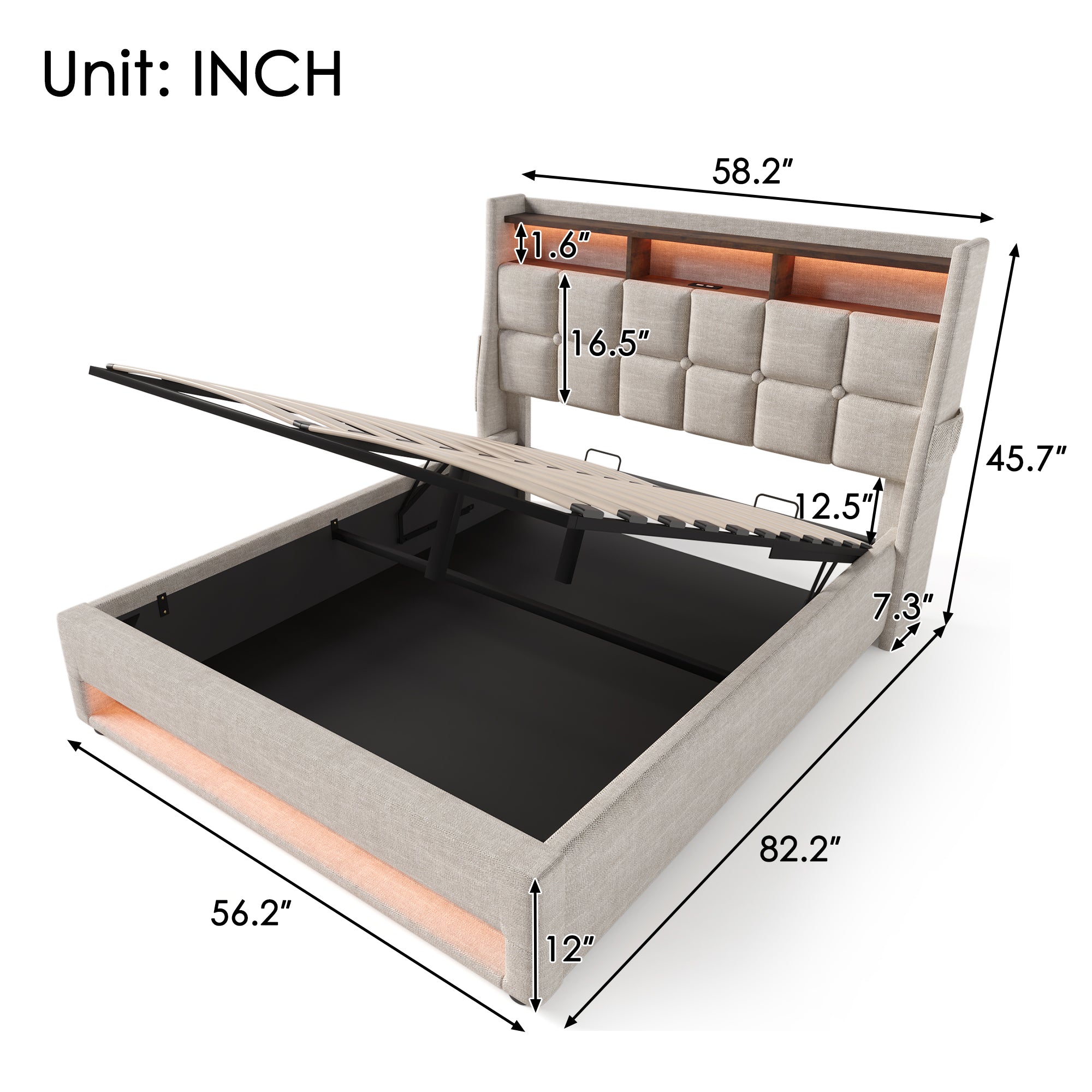 Bellemave® Upholstered Platform Bed with a Hydraulic Storage System, LED and USB Charging Bellemave®