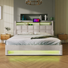 Bellemave® Upholstered Platform Bed with a Hydraulic Storage System, LED and USB Charging Bellemave®