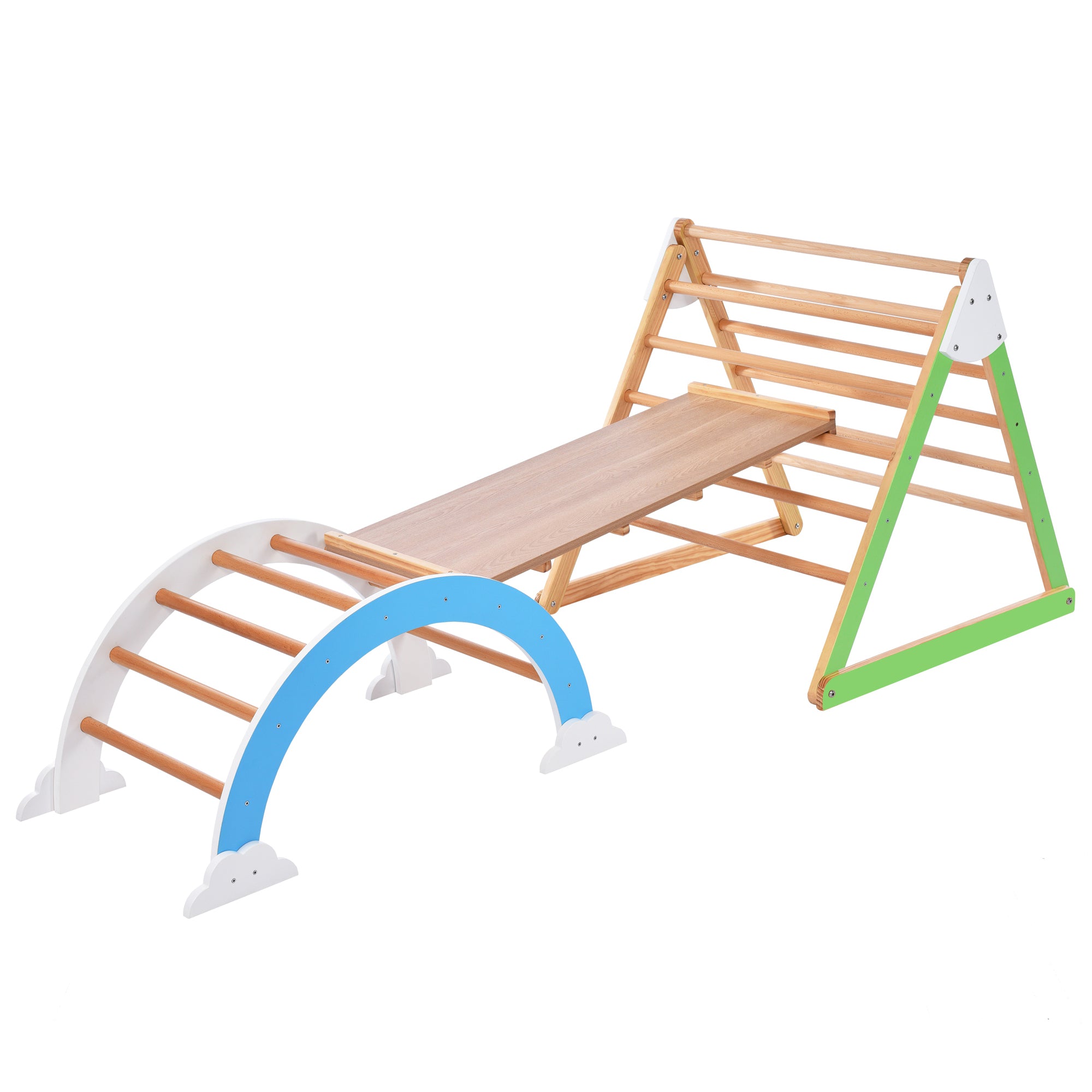 Bellemave® Wooden Climbing Triangle Toys - Indoor Arc Climber Jungle with Ramp and Arch Toy Rocker, Reversible Multifunction Playset Natural Wood Playground Bellemave®