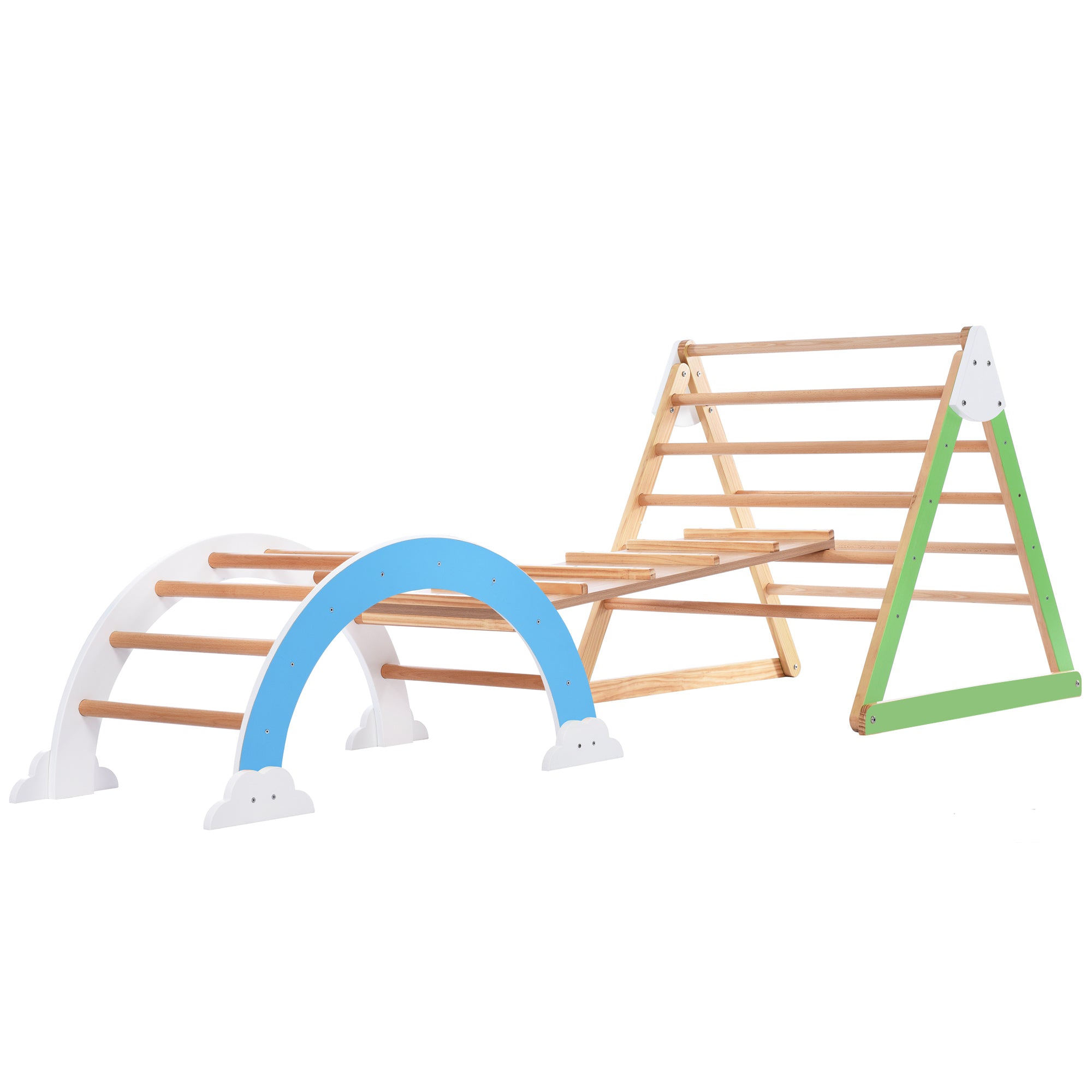 Bellemave® Wooden Climbing Triangle Toys - Indoor Arc Climber Jungle with Ramp and Arch Toy Rocker, Reversible Multifunction Playset Natural Wood Playground Bellemave®