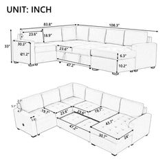 Bellemave 108.3" Modular Combination Sofa with Ottoman L-shaped Corner Combination, USB and Type-C Interfaces