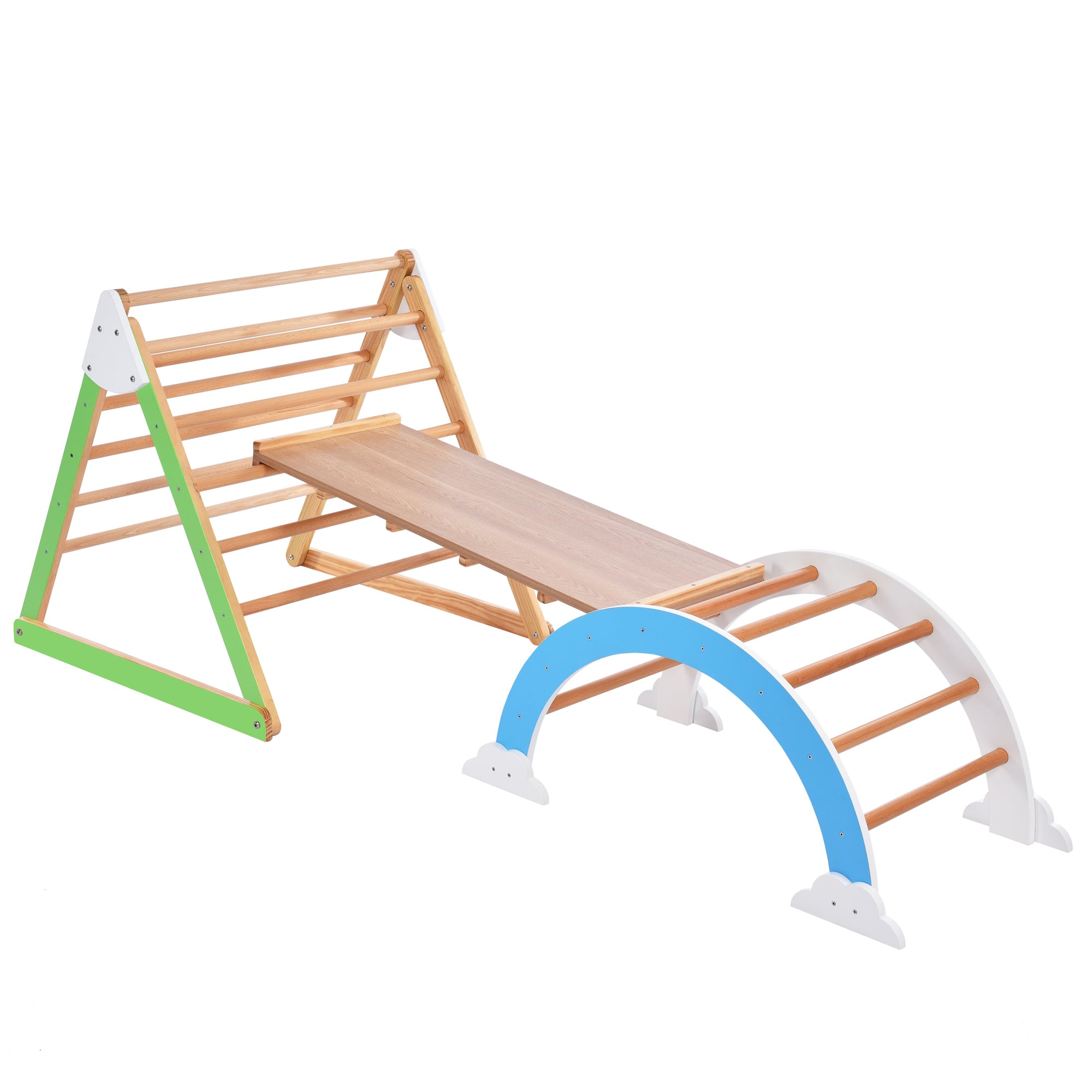 Bellemave® Wooden Climbing Triangle Toys - Indoor Arc Climber Jungle with Ramp and Arch Toy Rocker, Reversible Multifunction Playset Natural Wood Playground Bellemave®