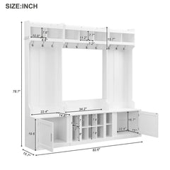 Bellemave® Wide Design Hall Tree with Storage and Bench, 4-IN-1 Multi-functional Entryway Bench with Coat Rack and Shoe Cubbies Bellemave®
