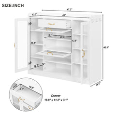 Bellemave® Modernist Side Cabinet with 4 Glass Doors & 3 Hooks, Multiple Adjustable Shelves and Gold Handles Bellemave®