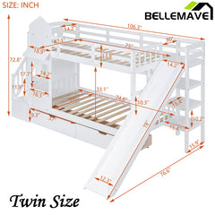 Bellemave® Castle Style Bunk Bed with 2 Drawers 3 Shelves and Slide