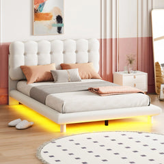 Bellemave® Velvet Platform Bed with LED Frame, Thick & Soft Fabric and Button-tufted Design Headboard Bellemave®