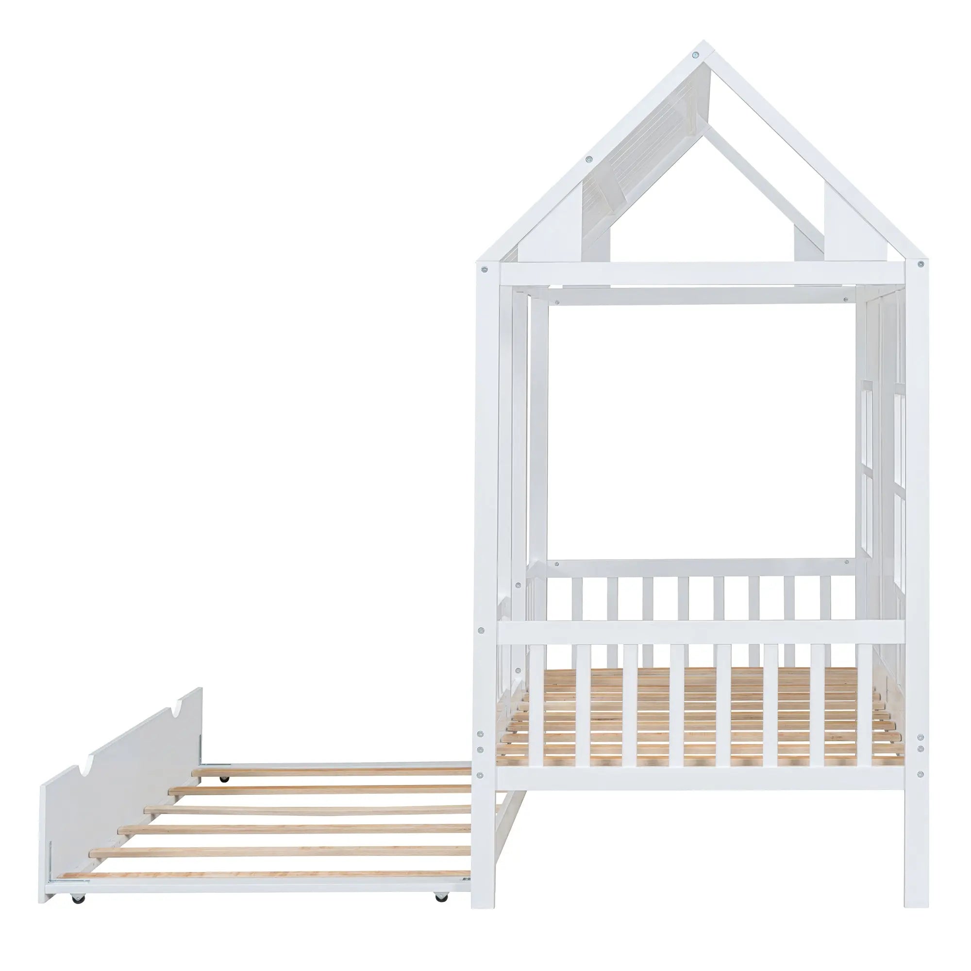 Bellemave® Wood House Bed with Trundle