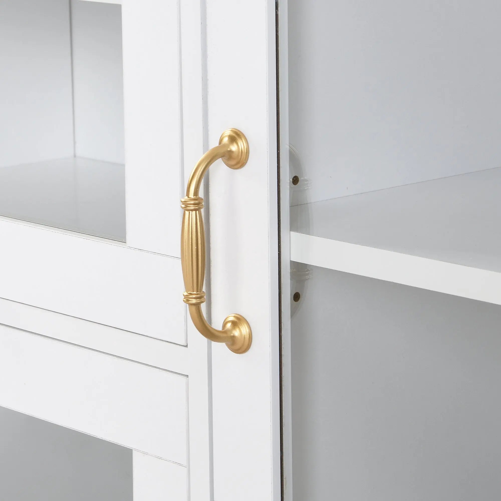 Bellemave® Modernist Side Cabinet with 4 Glass Doors & 3 Hooks, Multiple Adjustable Shelves and Gold Handles Bellemave®