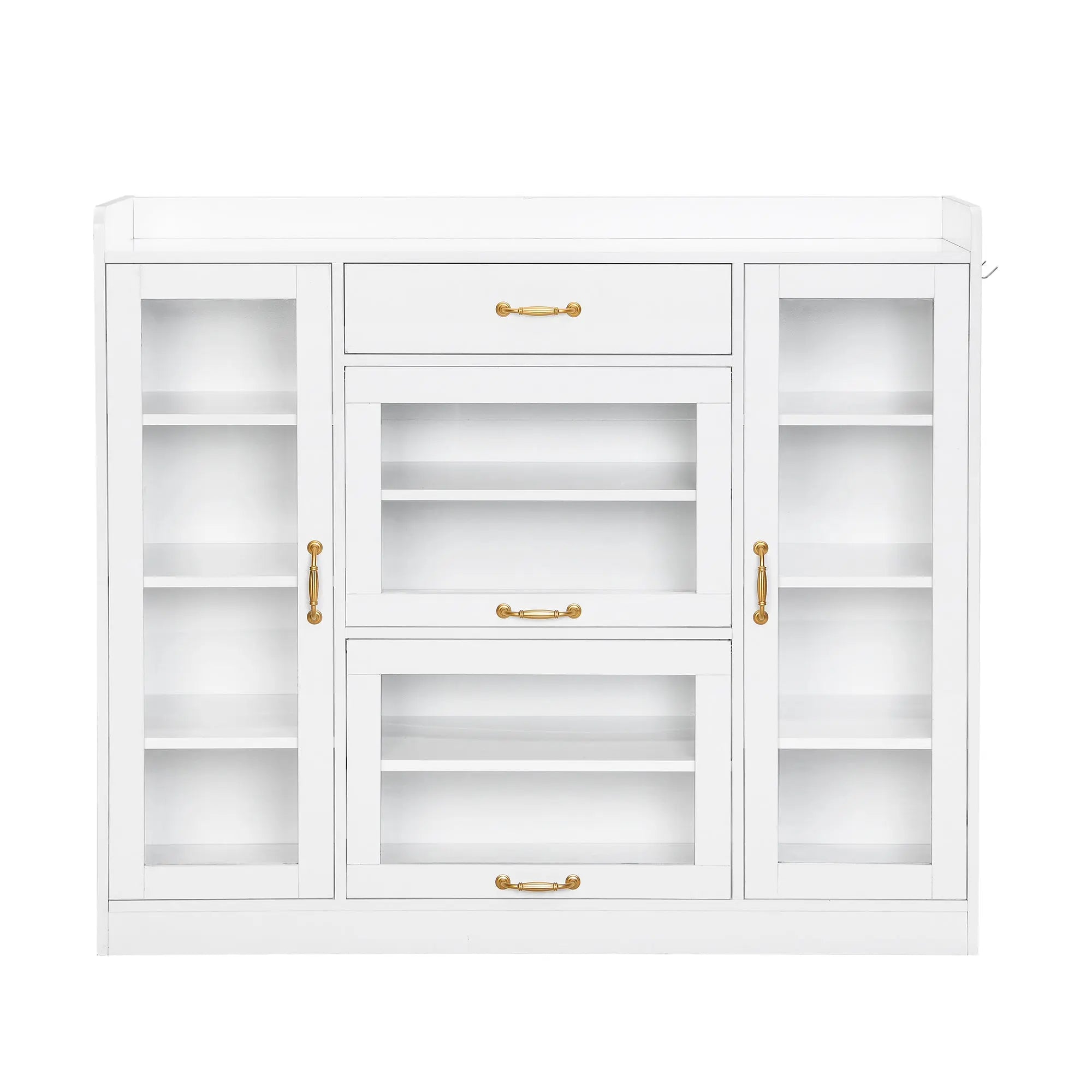 Bellemave® Modernist Side Cabinet with 4 Glass Doors & 3 Hooks, Multiple Adjustable Shelves and Gold Handles Bellemave®