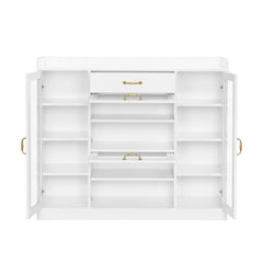 Bellemave® Modernist Side Cabinet with 4 Glass Doors & 3 Hooks, Multiple Adjustable Shelves and Gold Handles Bellemave®