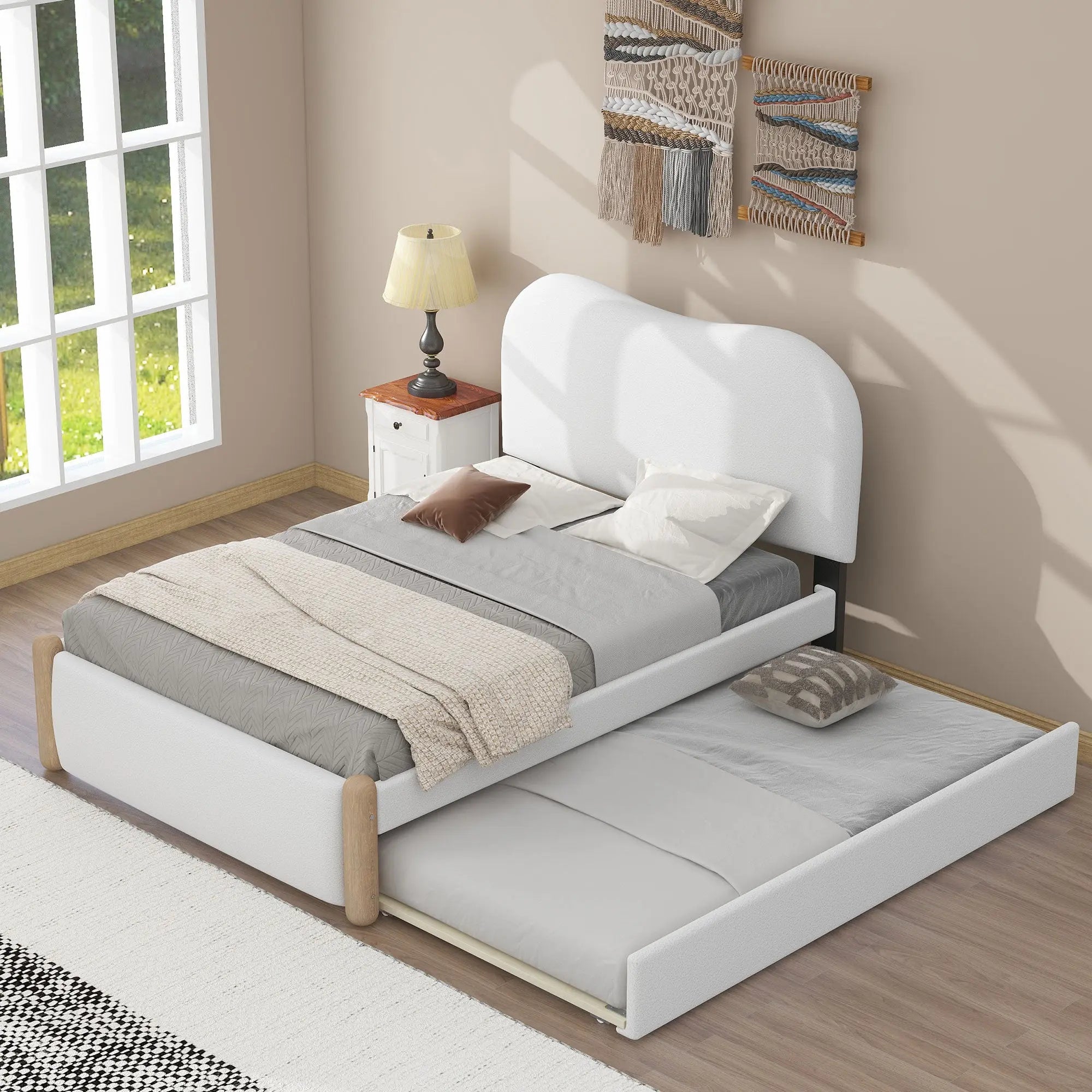 Bellemave® Upholstered Platform Bed with Wood Supporting Feet and Trundle Bellemave®