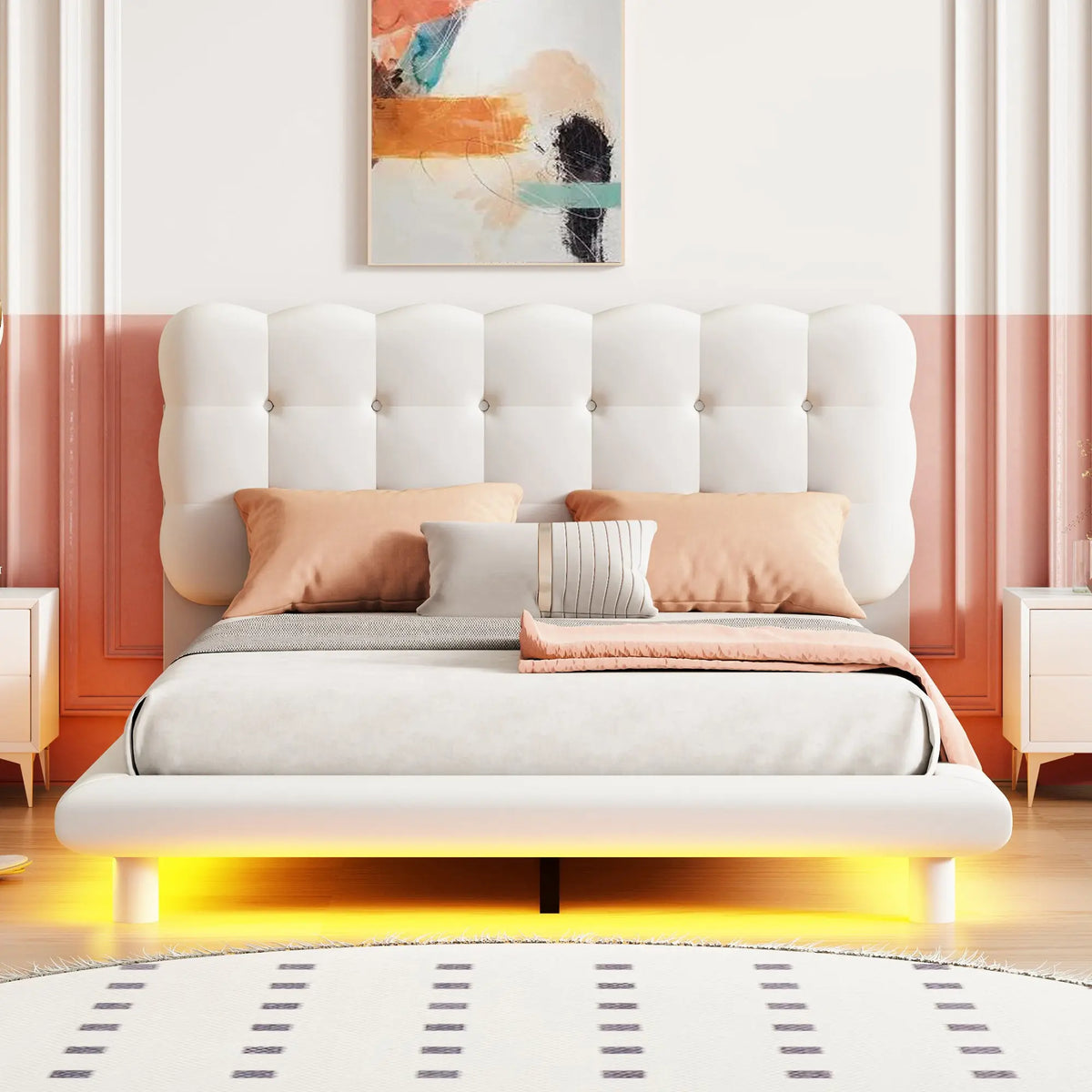 Bellemave® Velvet Platform Bed with LED Frame, Thick & Soft Fabric and Button-tufted Design Headboard Bellemave®