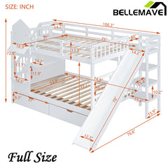 Bellemave® Castle Style Bunk Bed with 2 Drawers 3 Shelves and Slide