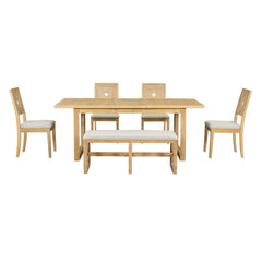 Bellemave 6-Piece Modern Extendable Dining Table Set, 4 Upholstered Dining Chairs and Dining Bench Bellemave