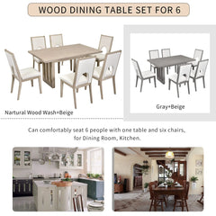 Bellemave 7-Piece Wood Dining Table Set, Farmhouse Rectangular Dining Table and 6 Upholstered Chairs Bellemave