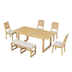 Bellemave 6-Piece Modern Extendable Dining Table Set, 4 Upholstered Dining Chairs and Dining Bench Bellemave