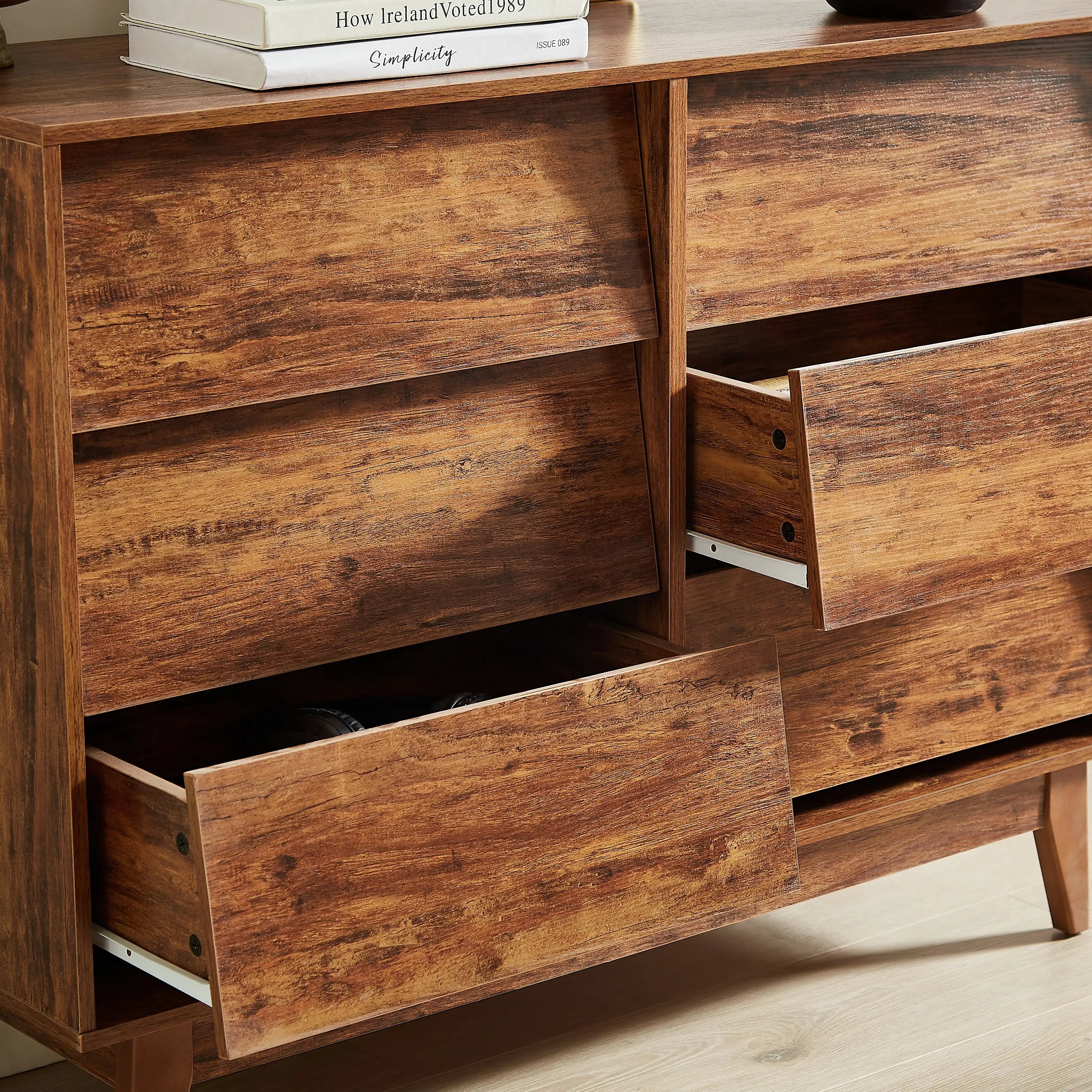 Bellemave 6 Drawer Double Dresser Features Vintage-style and Bevel Design Bellemave