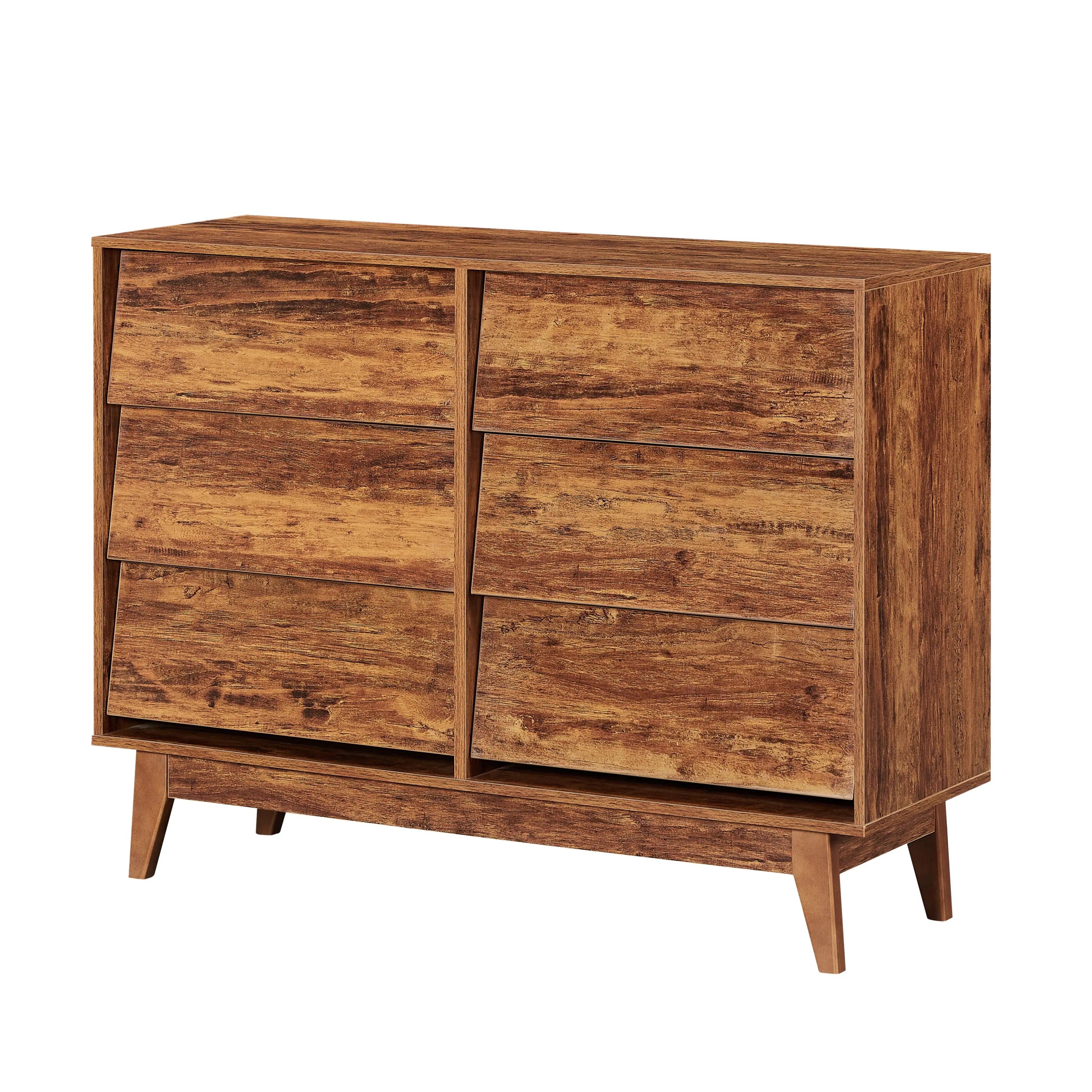 Bellemave 6 Drawer Double Dresser Features Vintage-style and Bevel Design Bellemave