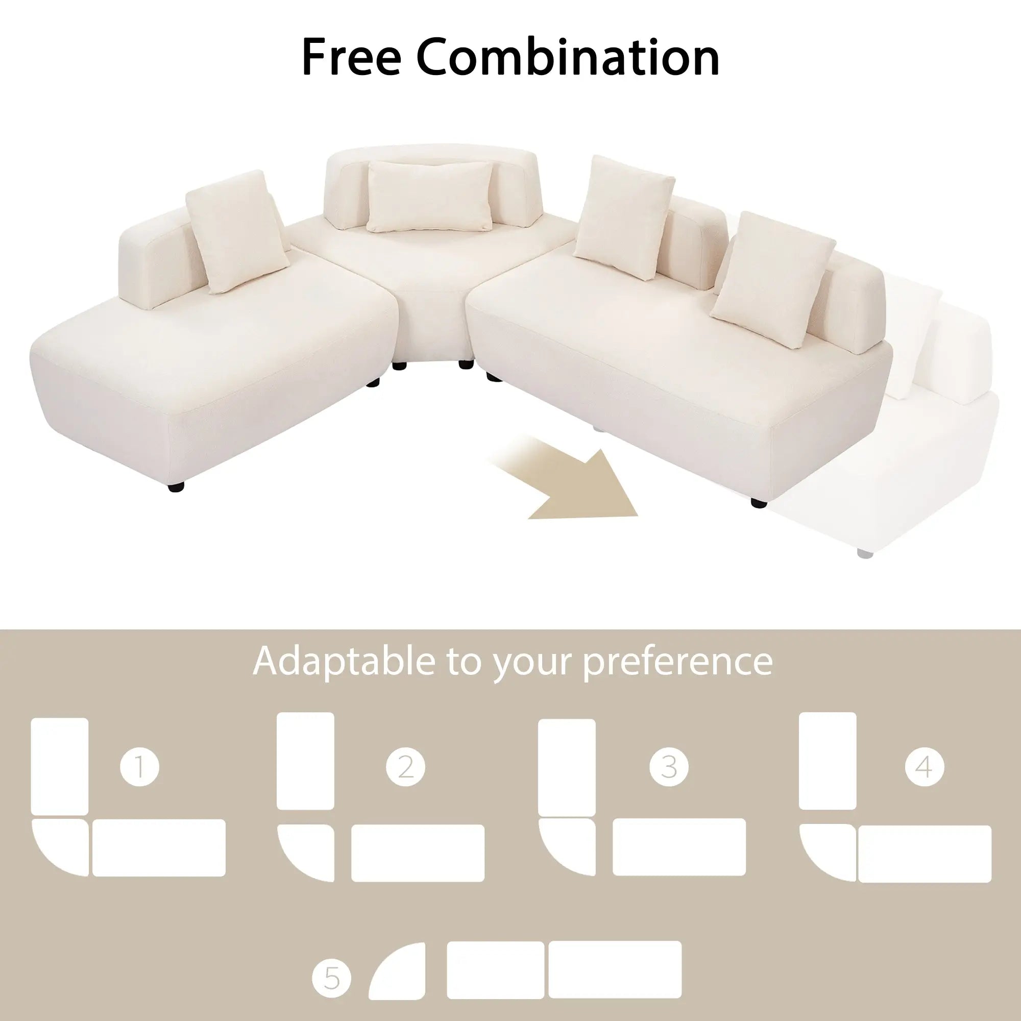 Bellemave® 81.49" Contemporary 3-Piece Free Convertible Sectional Sofa with Four Removable Pillows Bellemave®