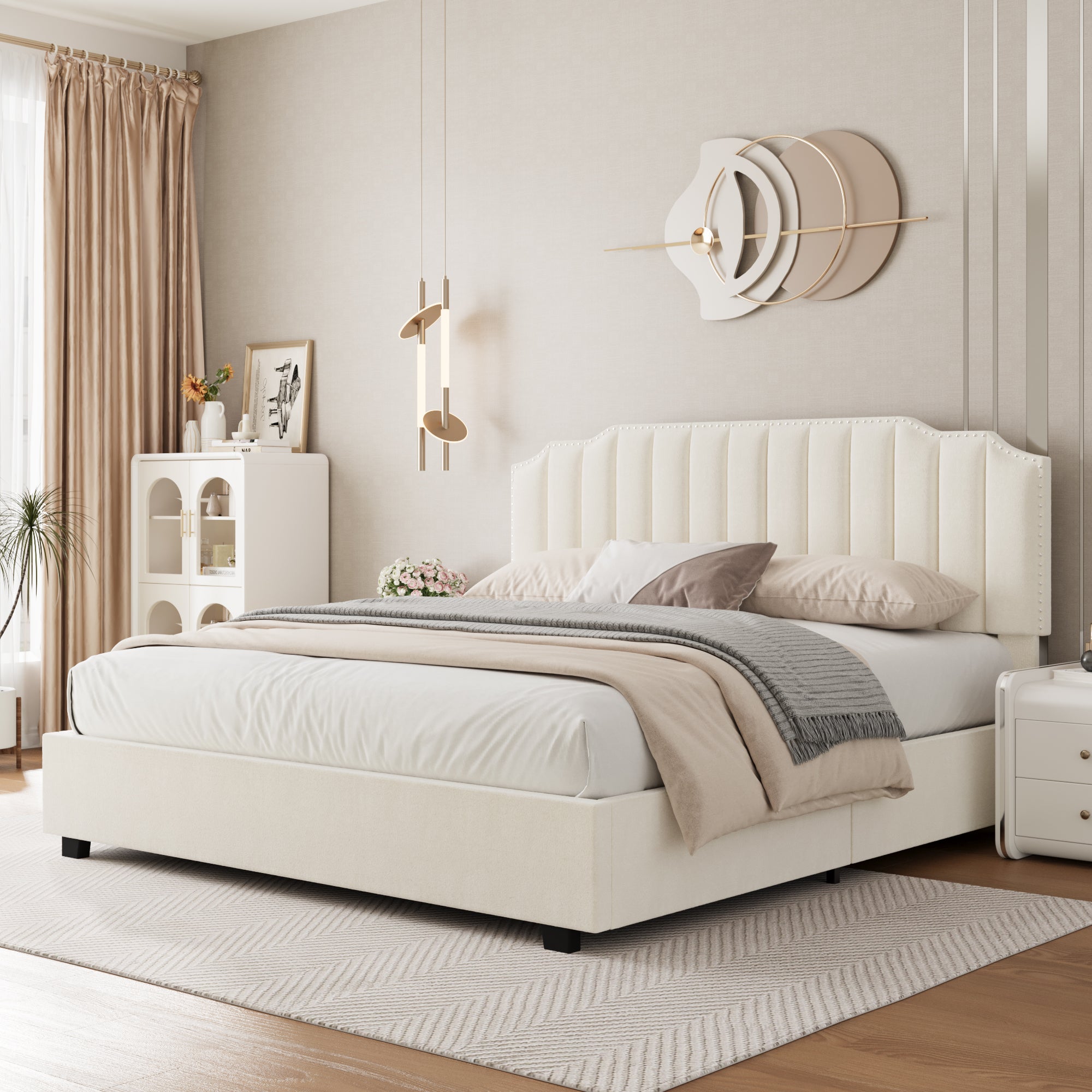 Bellemave® Queen Size Lift Velvet Upholstered Platform Bed Bellemave®