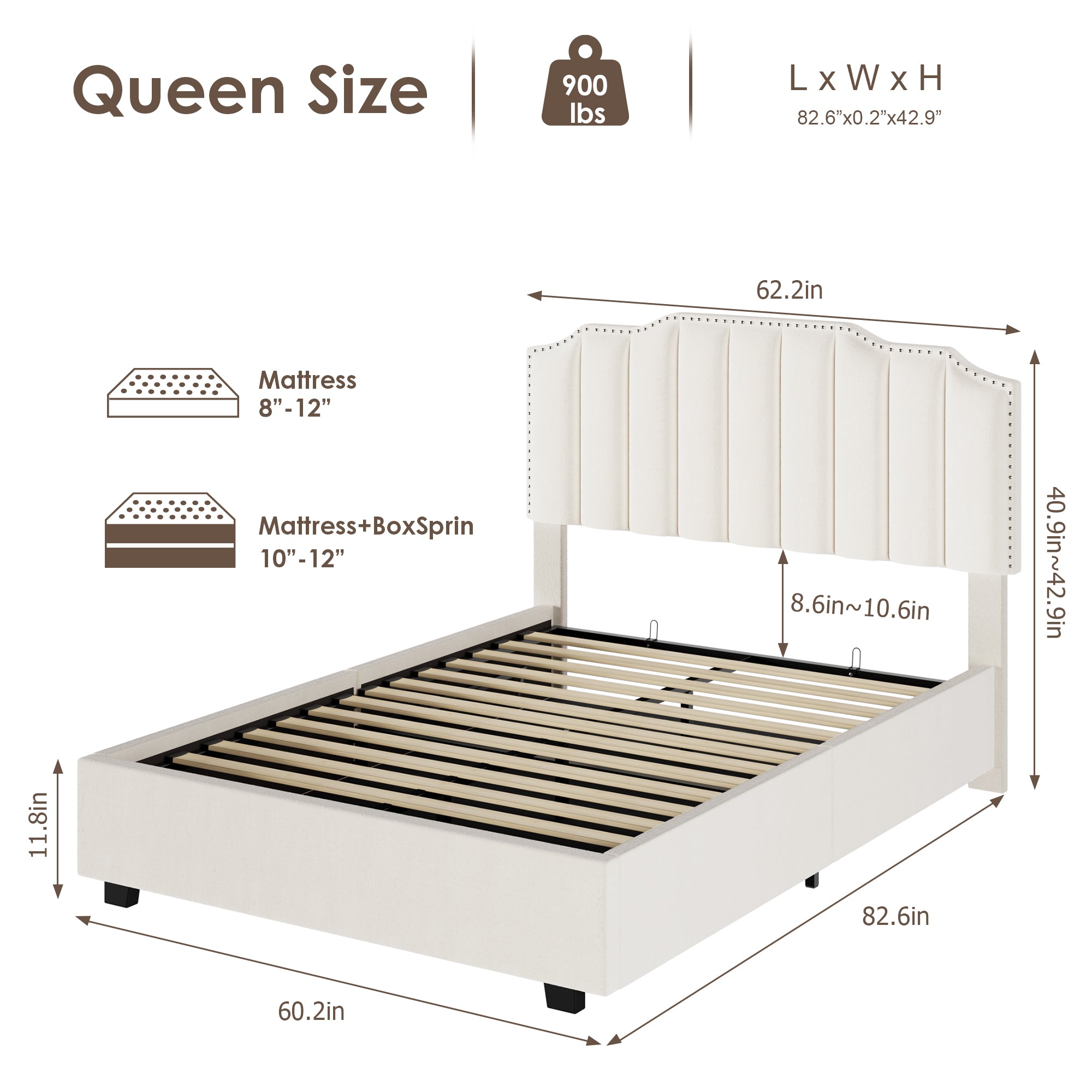 Bellemave® Queen Size Lift Velvet Upholstered Platform Bed Bellemave®