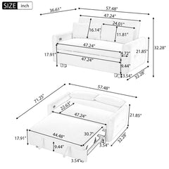 Bellemave® 57.48" Pull-out Sofa Bed Convertible Couch with Two Throw Pillows and USB Ports Bellemave®