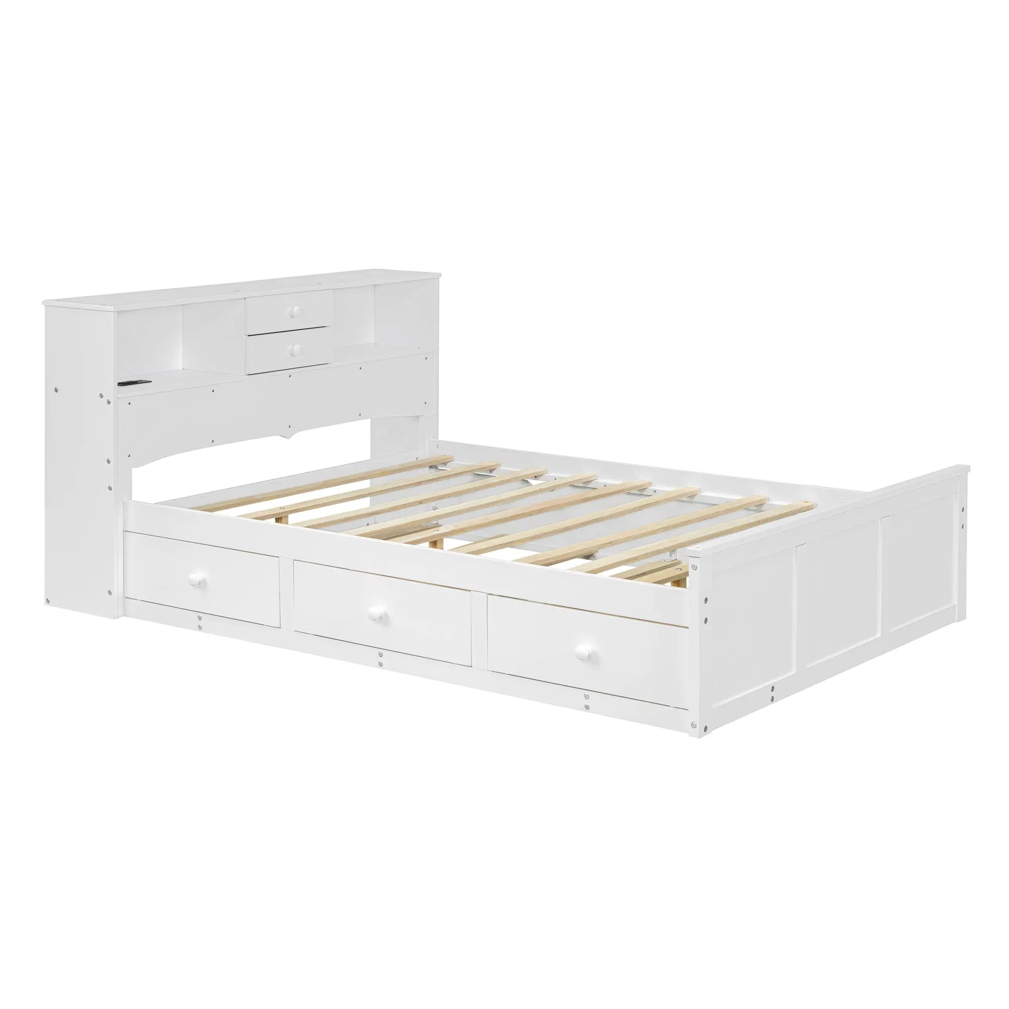 Bellemave Full Size Wood Pltaform Bed with Twin Size Trundle, 3 Drawers, Upper Shelves and A Set of USB Ports & Sockets Bellemave