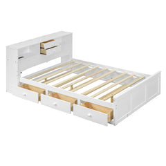 Bellemave Full Size Wood Pltaform Bed with Twin Size Trundle, 3 Drawers, Upper Shelves and A Set of USB Ports & Sockets Bellemave