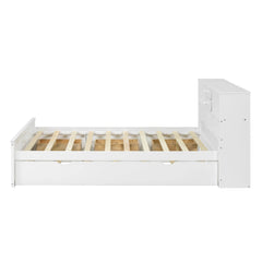 Bellemave Full Size Wood Pltaform Bed with Twin Size Trundle, 3 Drawers, Upper Shelves and A Set of USB Ports & Sockets Bellemave