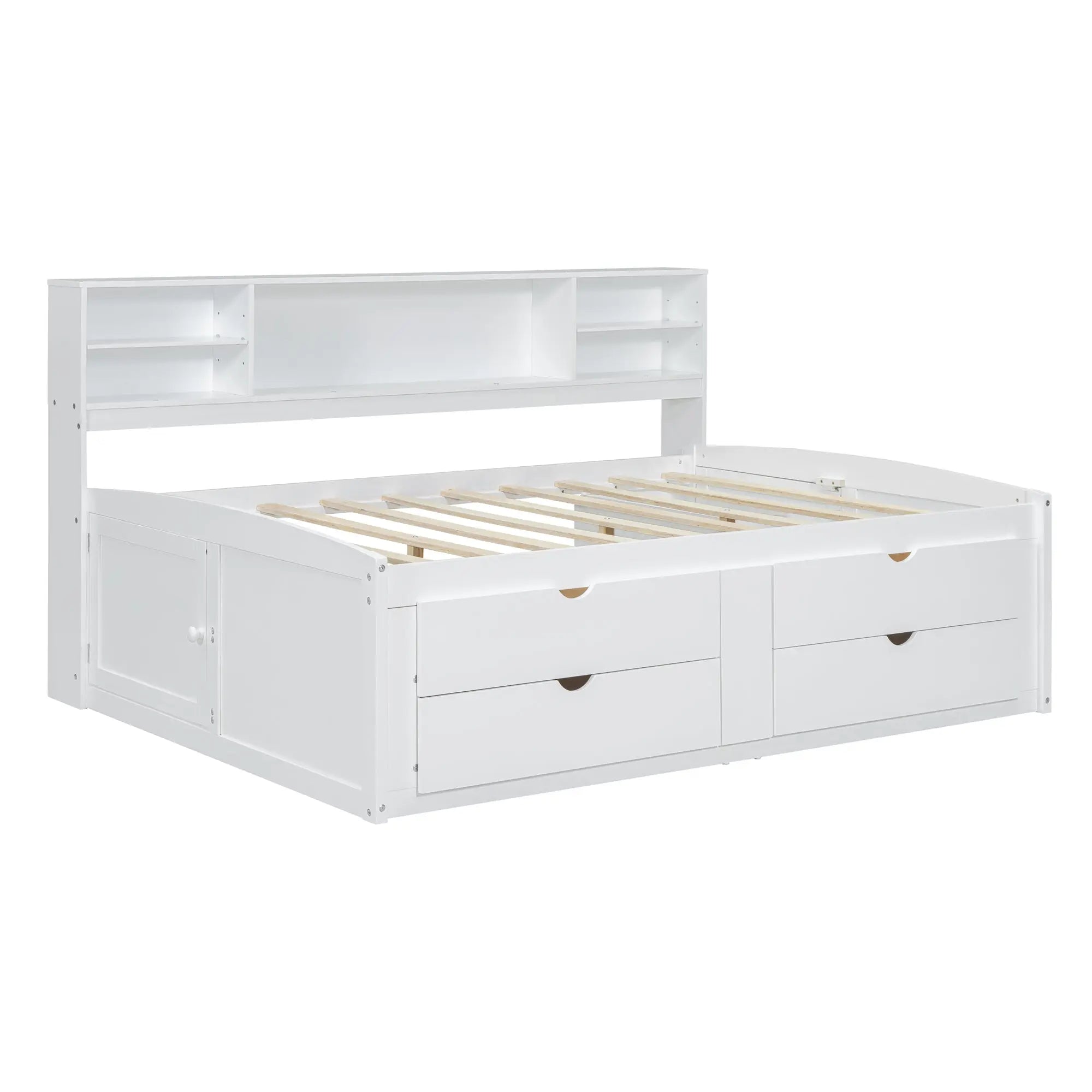 Bellemave Full Size Wood Daybed with 2 Bedside Cabinets, Upper Shelves and 4 Drawers Bellemave