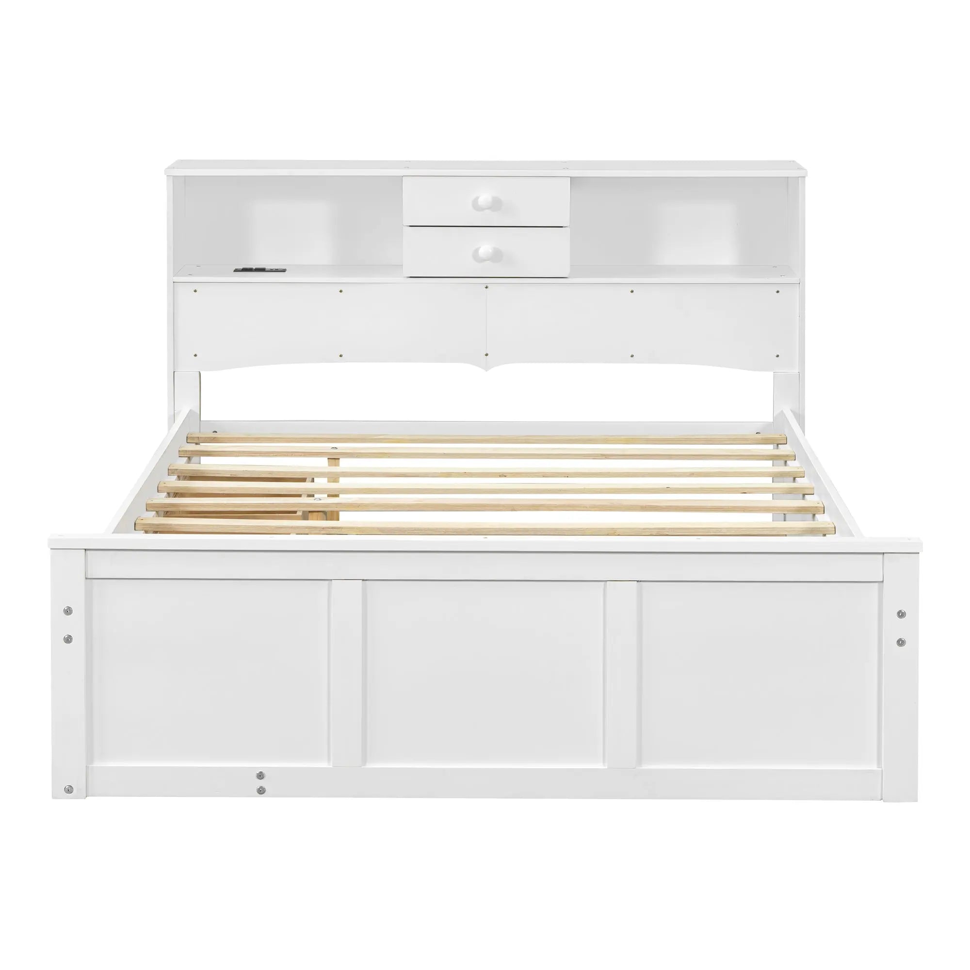 Bellemave Full Size Wood Pltaform Bed with Twin Size Trundle, 3 Drawers, Upper Shelves and A Set of USB Ports & Sockets Bellemave