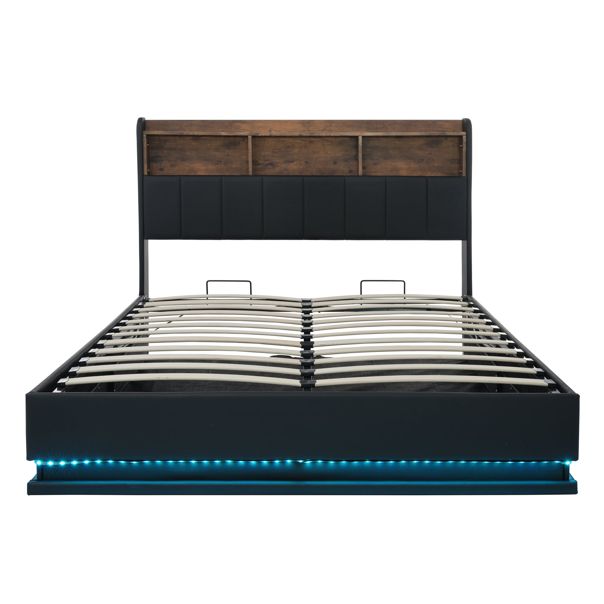 Bellemave® Upholstered Platform Bed with Storage Headboard and Hydraulic Storage System, LED Lights and USB charger Bellemave®