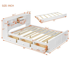 Bellemave Full Size Wood Pltaform Bed with Twin Size Trundle, 3 Drawers, Upper Shelves and A Set of USB Ports & Sockets