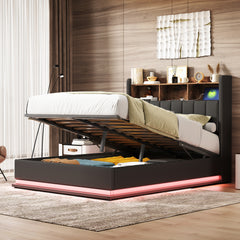 Bellemave® Upholstered Platform Bed with Storage Headboard and Hydraulic Storage System, LED Lights and USB charger Bellemave®