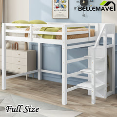 Bellemave® Full Size Loft Bed with Built-in Storage Wardrobe and Staircase