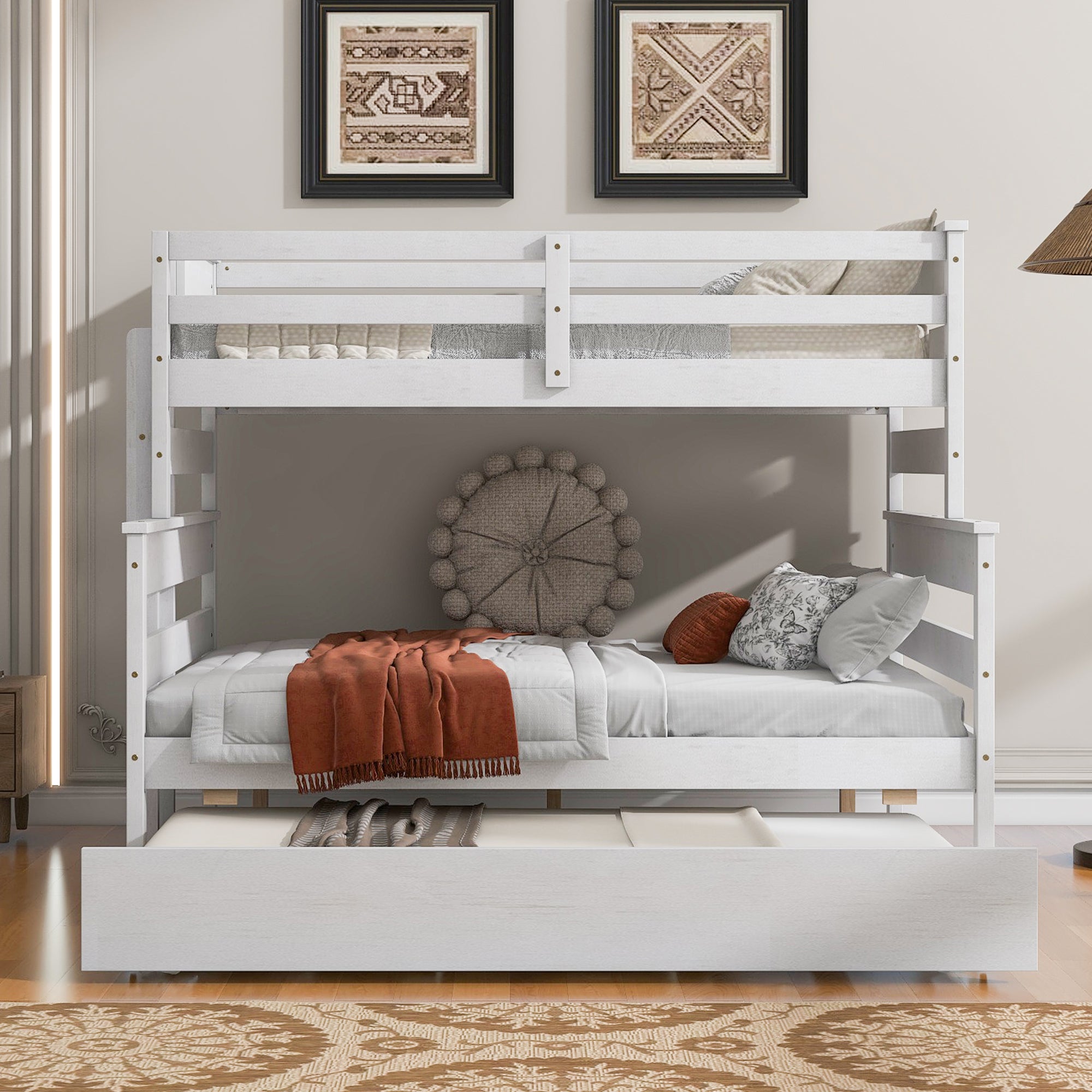 Bellemave Twin over Full Wood Bunk Bed with Twin Size Trundle