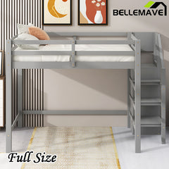 Bellemave® Full Size Loft Bed with Built-in Storage Wardrobe and Staircase