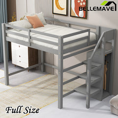 Bellemave® Full Size Loft Bed with Built-in Storage Wardrobe and Staircase