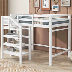 Bellemave Full Size Loft Bed with Built-in Storage Staircase and Hanger for Clothes