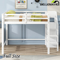 Bellemave® Full Size Loft Bed with Built-in Storage Wardrobe and Staircase