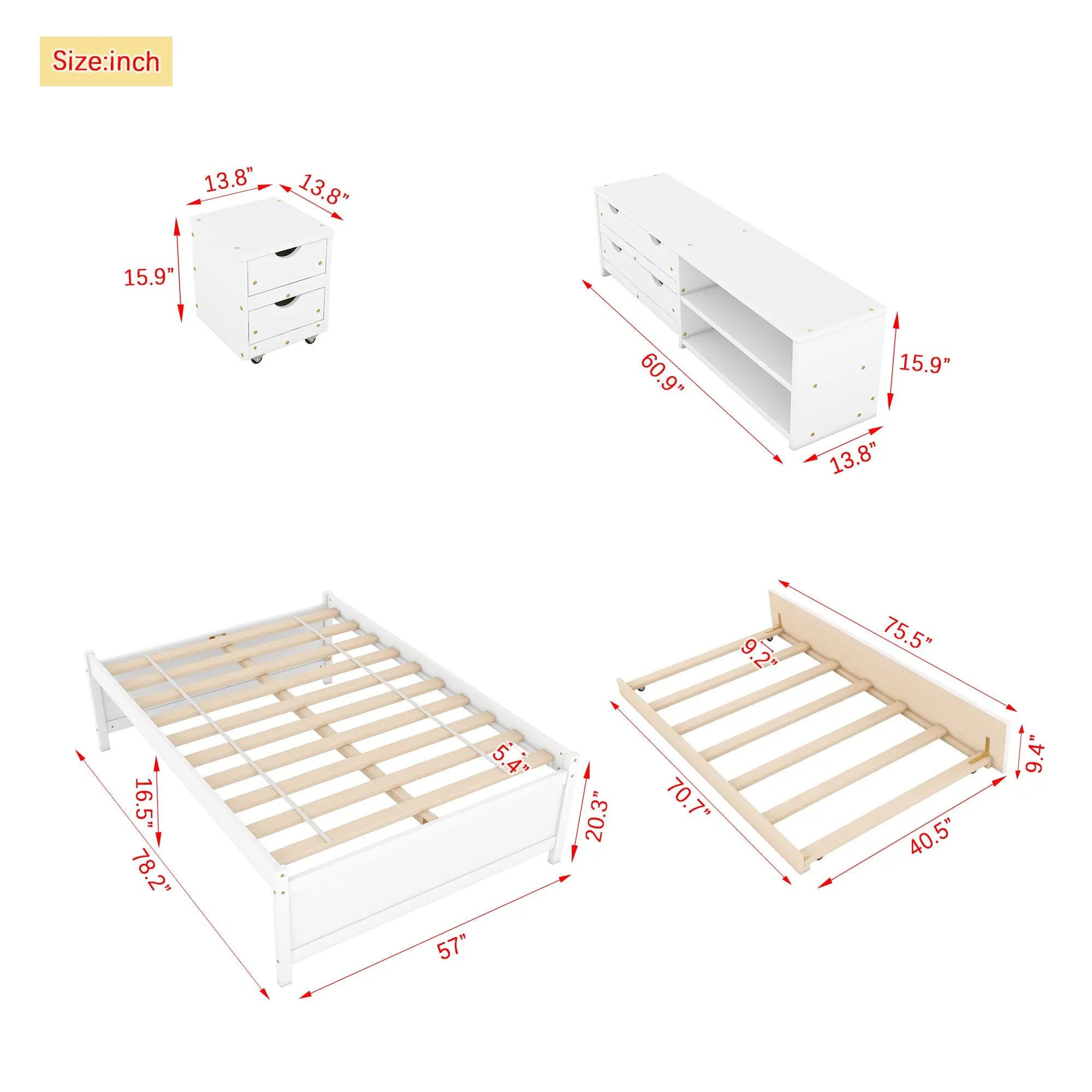 Bellemave Full Size Versatile Platform Bed with Trundle,Under bed Storage Box and Nightstand Bellemave