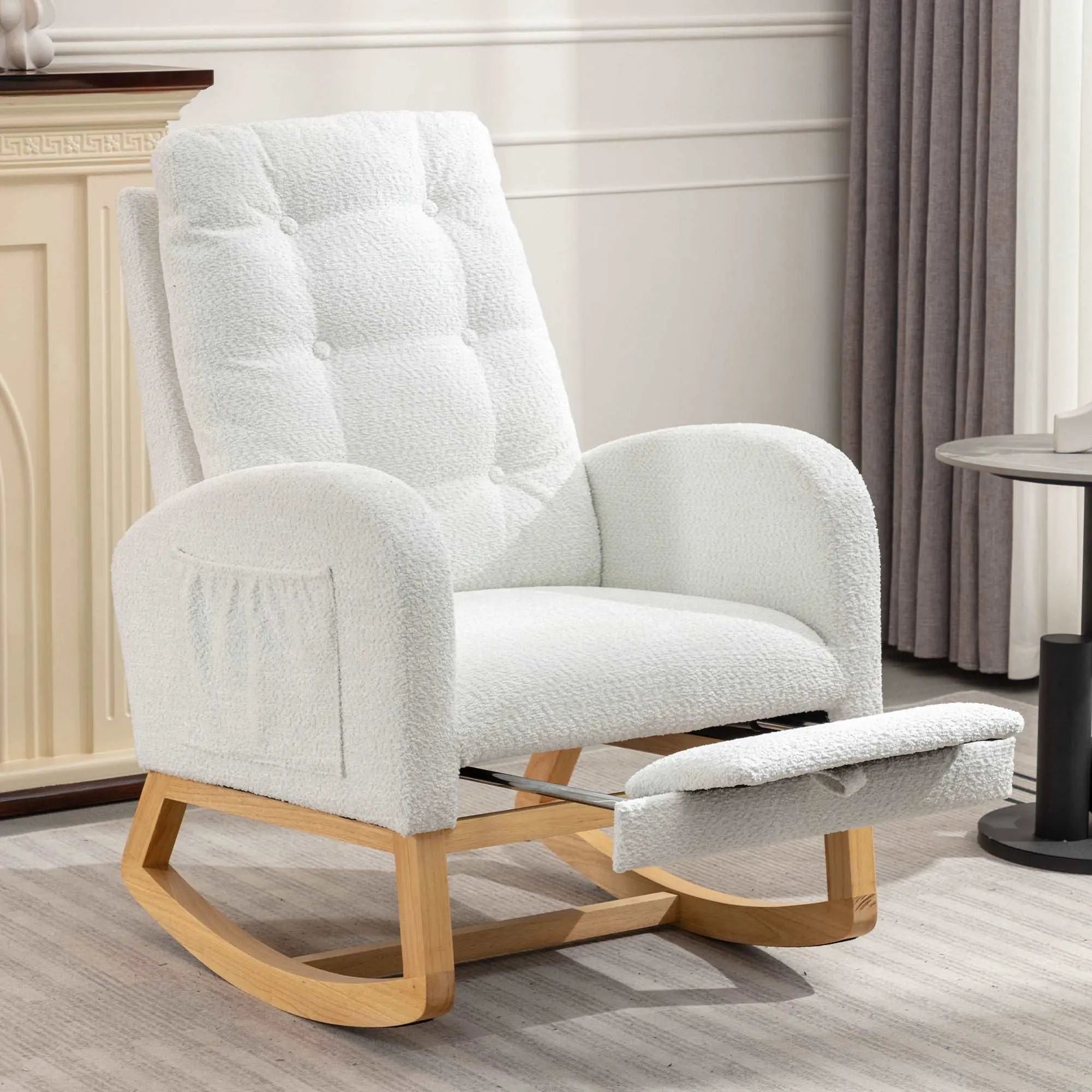 Bellemave Accent Rocking Chair with Footrest High Back Rubber Wood Rocking Legs