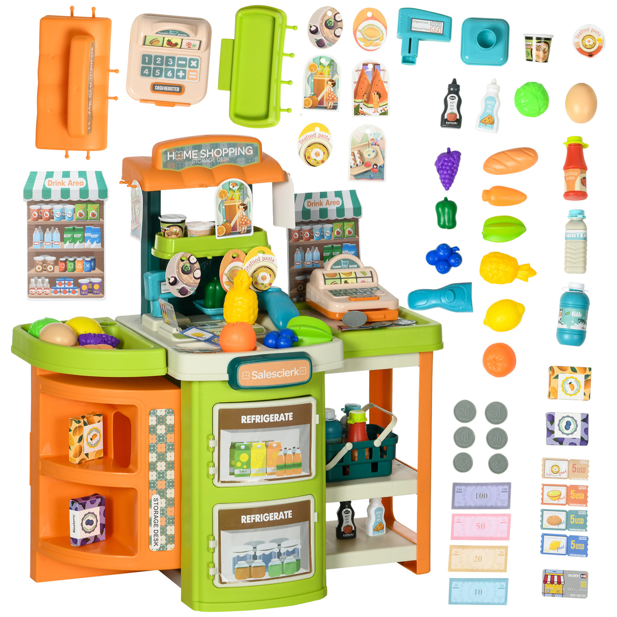 Bellemave® 58Pcs Grocery Store Pretend Play Kids Trolley with Cash Register Stand Bellemave®